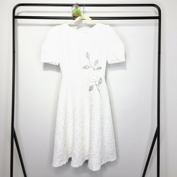 Sifa Fashion Dresses & Skirts - Sifa Fashion White Leaf + Flower Applique Dress